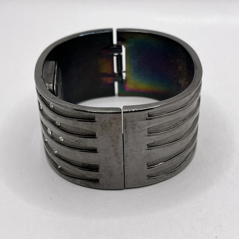 Vivani Women's Bangle Band Quartz Watch Crystal Accent Gunmetal-‎ New Battery